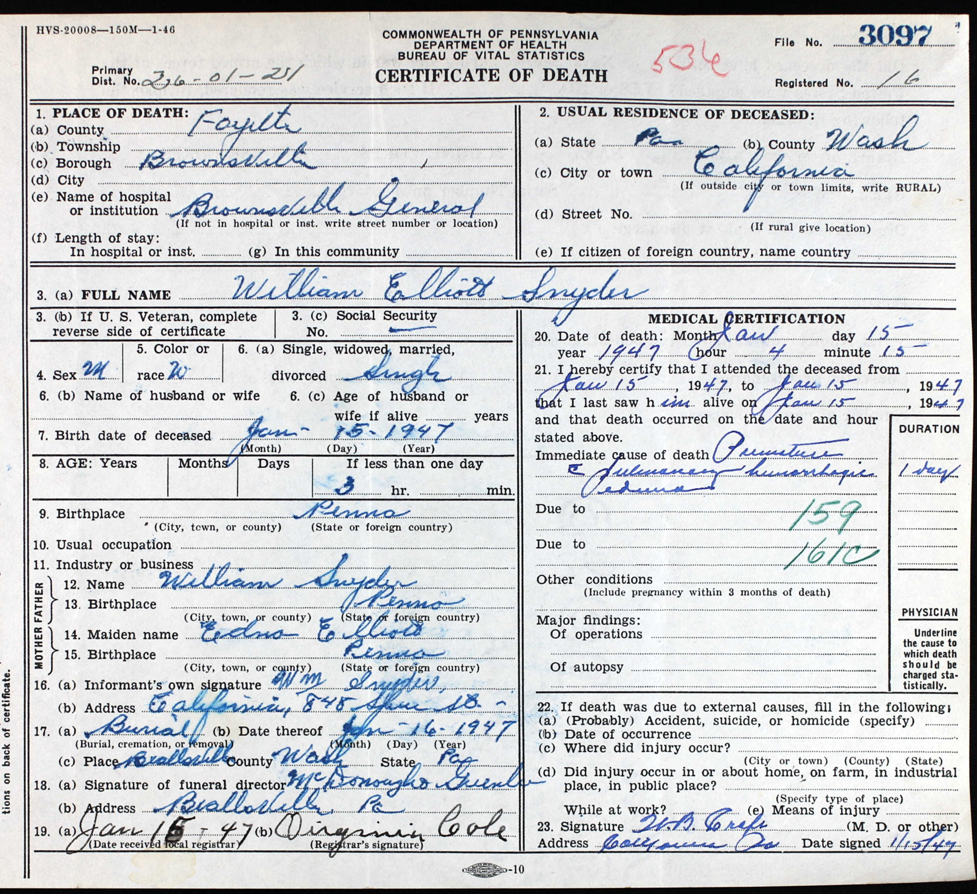 death certificate